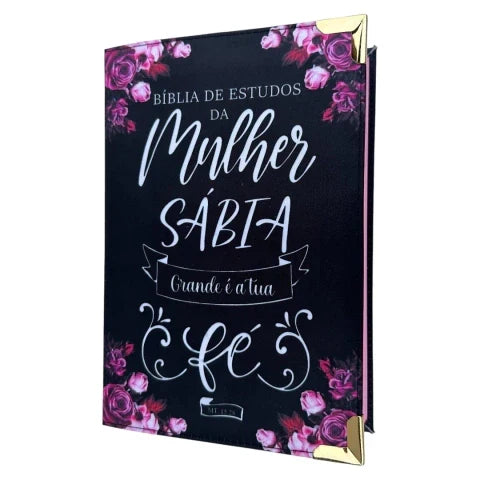 Capa do livro Bíblia da Mulher Sábia de Estudos Preta Fé com Harpa ARC