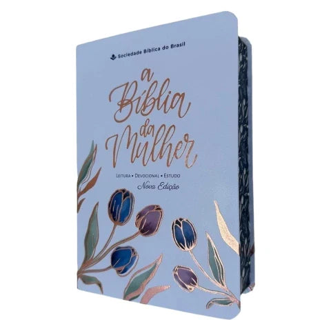 Capa do livro Biblia da Mulher de estudos branca tulipas compacta ARC capa luxo SBB